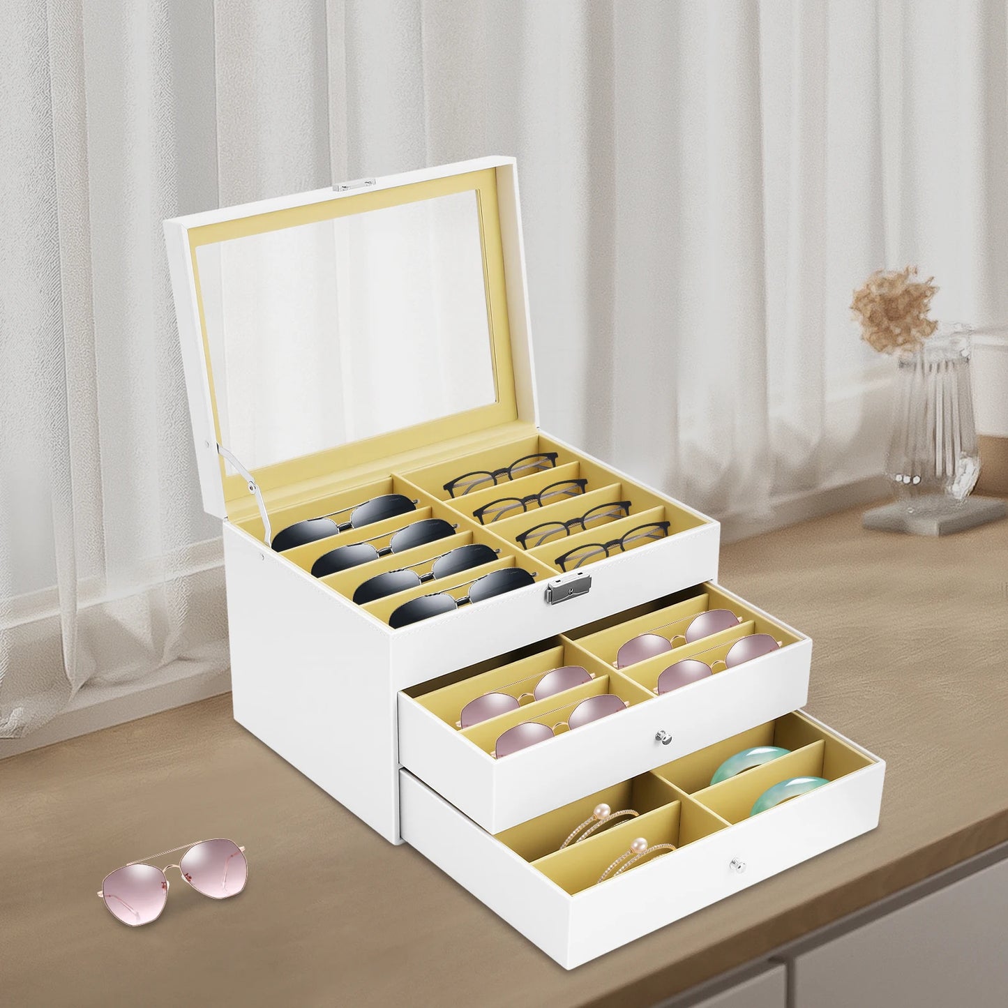 24-Compartment Eyeglasse/Sunglasses Glasses Display Drawer