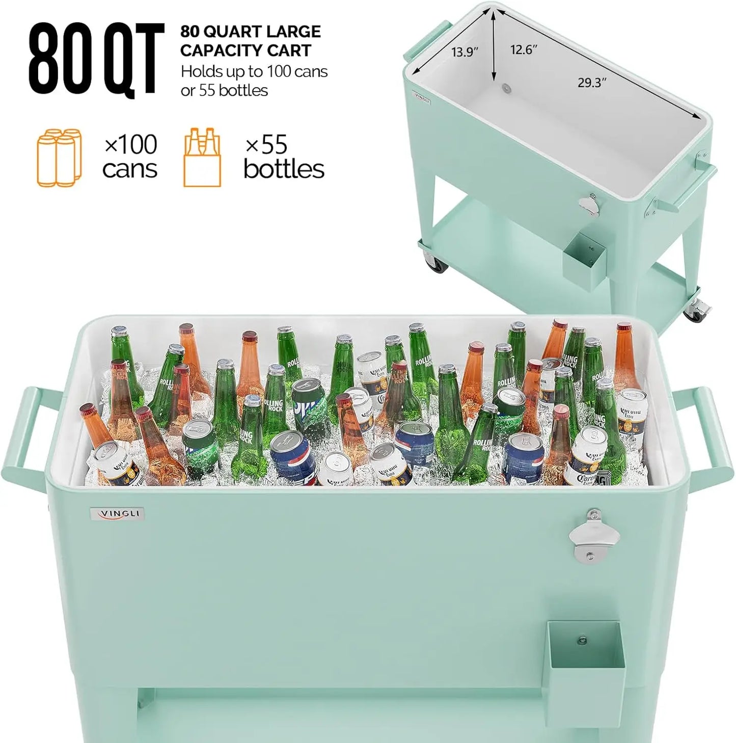 Portable 80qt Rolling Patio Ice Chest