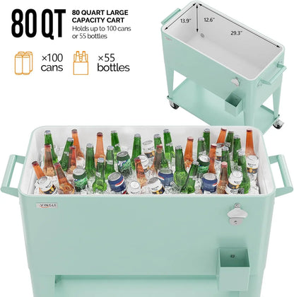 Portable 80qt Rolling Patio Ice Chest