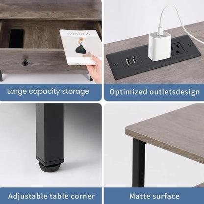 27" W Nightstand with Charging Station, Adjustable Drawers