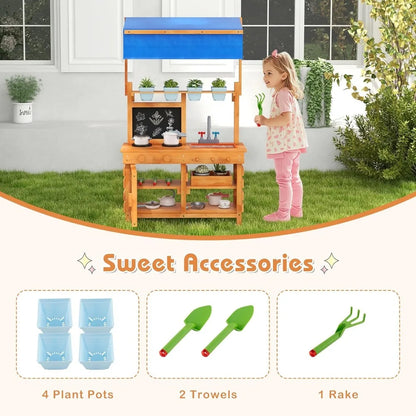 Mud Kitchen Adjustable Canopy, Kids Potting Bench