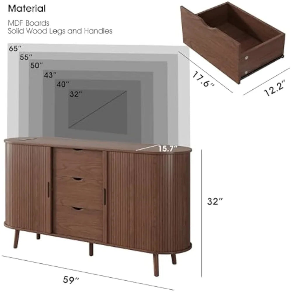 59" Mid Century Farmhouse Modern TV Stand