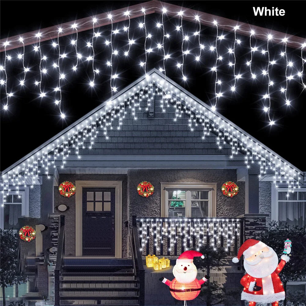 Christmas Decorations Lights Solar Icicle Curtain Lights