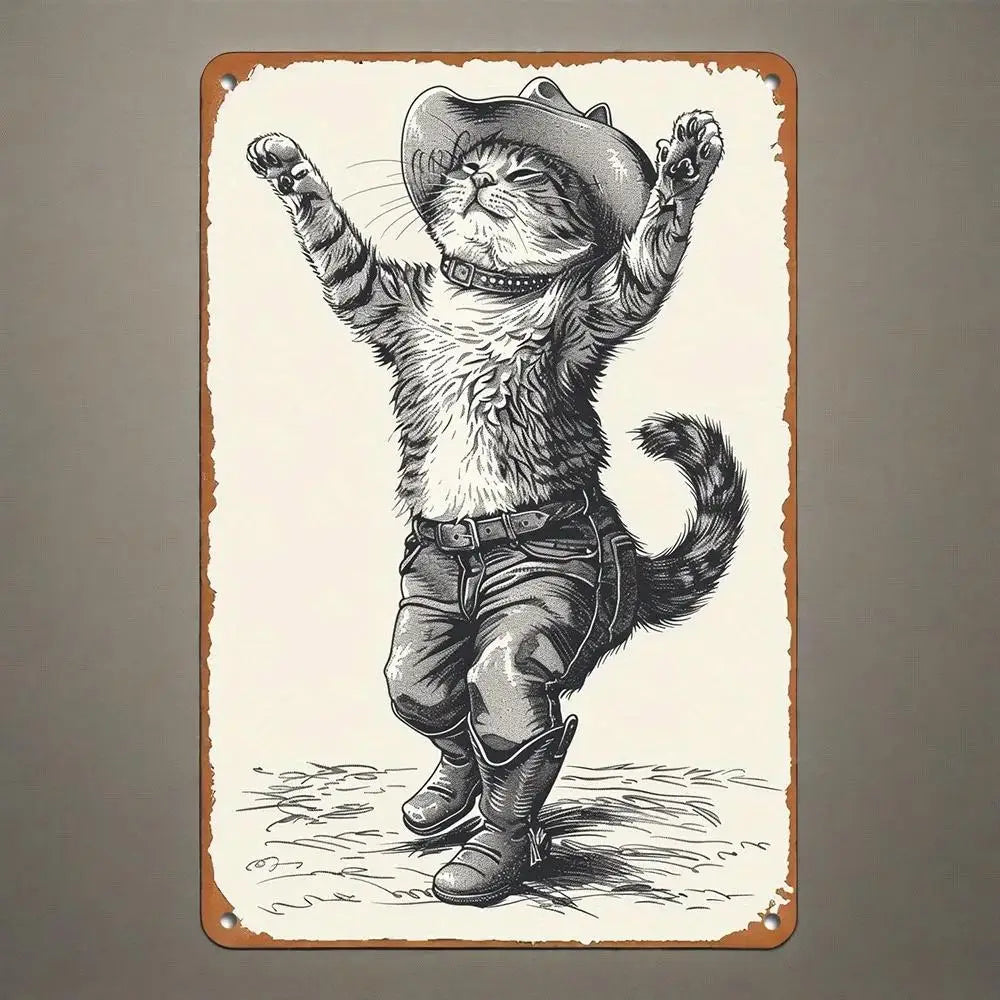 Tin Sign Cowboy Cat Wall Decor Signs
