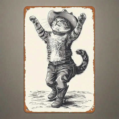 Tin Sign Cowboy Cat Wall Decor Signs