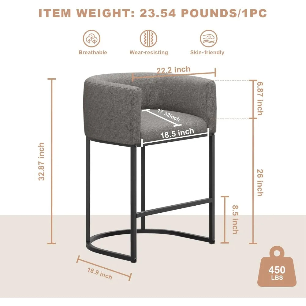 Modern Linen Upholstered Barrel Back Counter Height