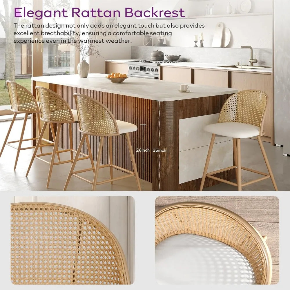 Rattan Backrest Swivel Counter Bar Stools Set of 2