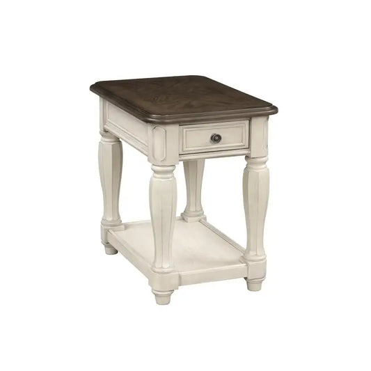 Antique White and Brown Side Table