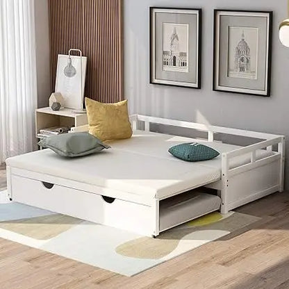 Expandable Daybed with Trundle Drawer with Slats