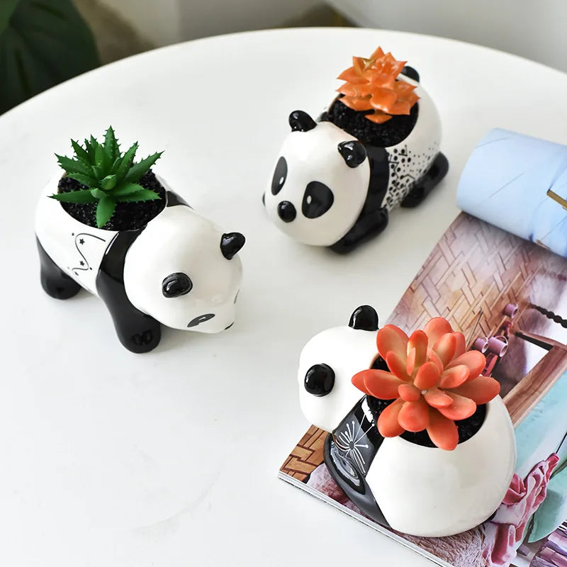 Creative Black/White Ceramic Panda Flower Pot