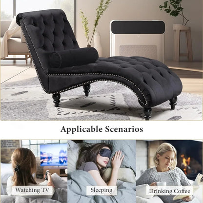 Tufted Velvet Chaise Lounge Chair Indoor & Pillow