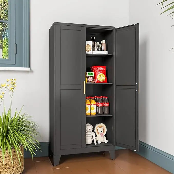 Metal Pantry Cabinet, 2 Doors, Adjustable Shelves
