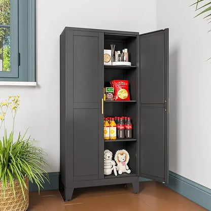 Metal Pantry Cabinet, 2 Doors, Adjustable Shelves