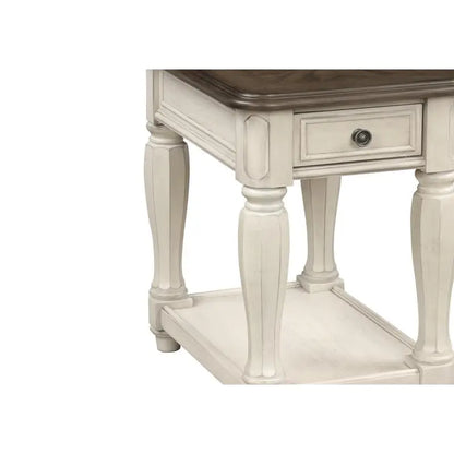 Antique White and Brown Side Table