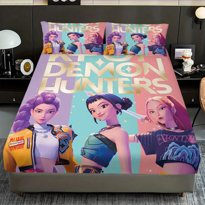 3pcs K-Pop Demon Hunters Printed Bed Sheet Set