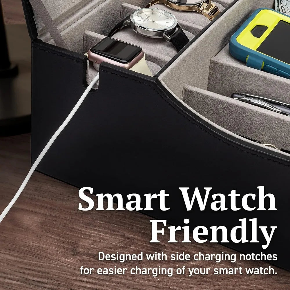 Large Leather Valet Box Organizer Charging Station