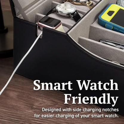 Large Leather Valet Box Organizer Charging Station