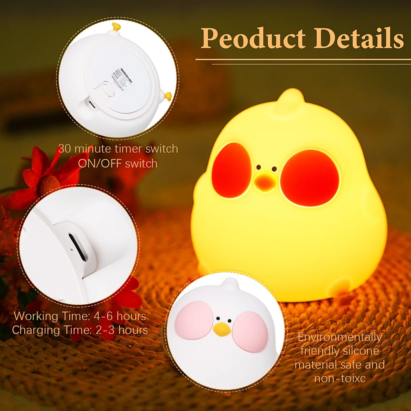 Changing Nightlight Cute Chicken Light Dimmable Rechargeable