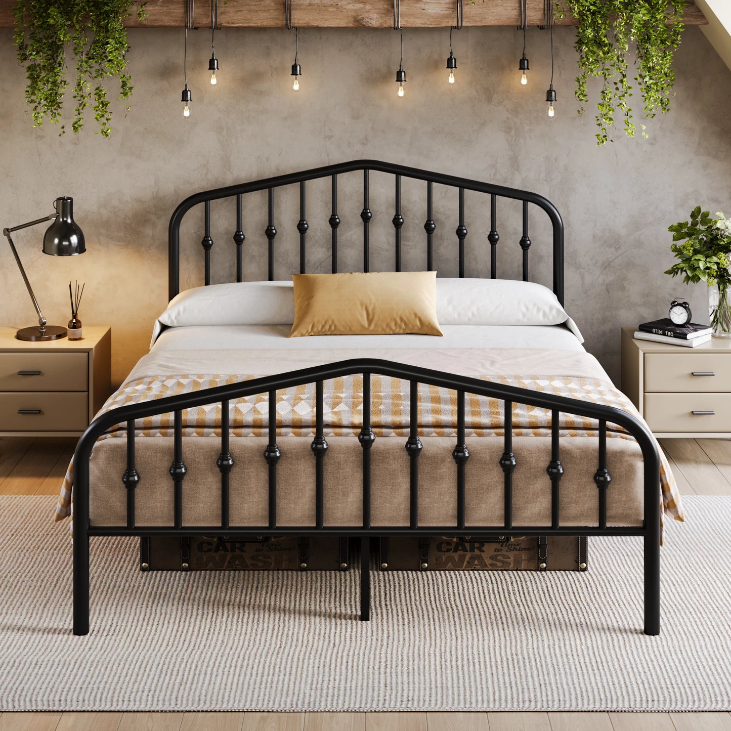 14'' Metal Bed Frame with Headboard & Footboard