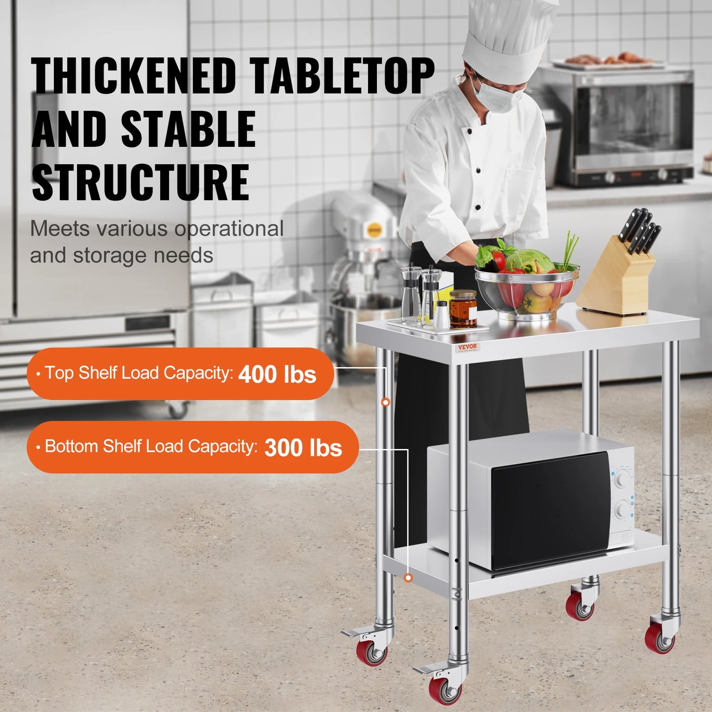 Stainless Steel Kitchen Worktable shelves with Wheels