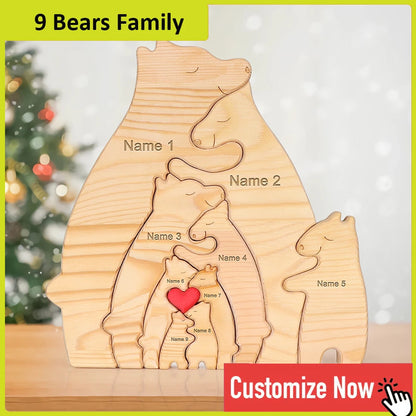 Personalized Custom Bear Family Wooden Puzzle Figurines