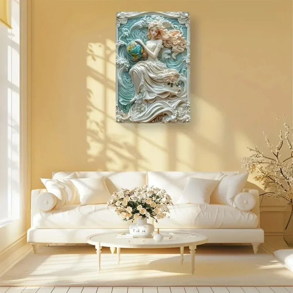 Retro Iron Earth Goddess Art Plaque Decor