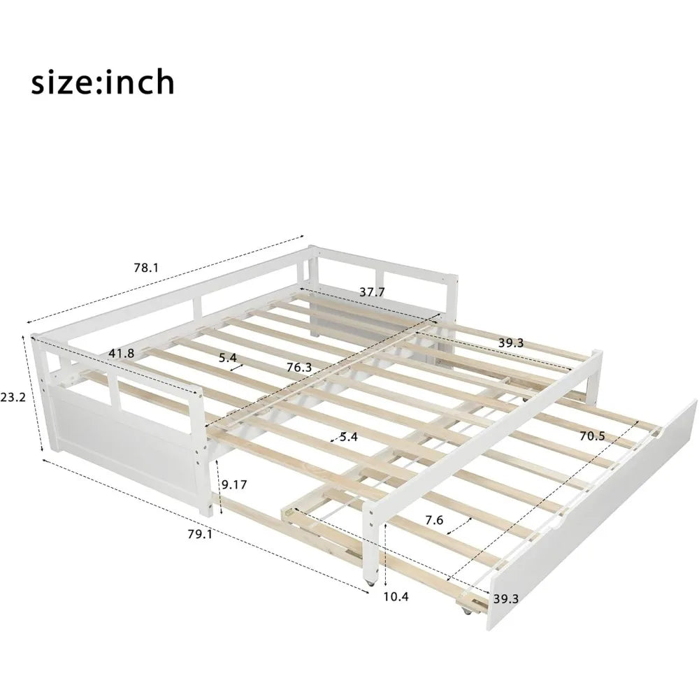 Expandable Daybed with Trundle Drawer with Slats