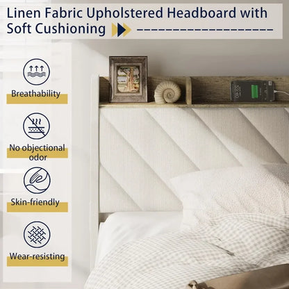 Queen Size Bedframe with Upholstered Headboard