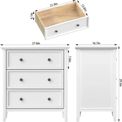 Solid Wood Nightstand with 3 Drawers and Power Outlet