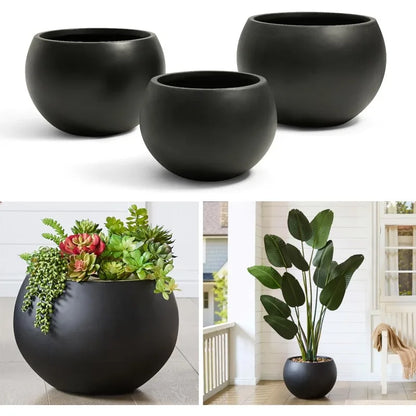 Black 16.6" Spherical Fiberstone Extra Large Planter