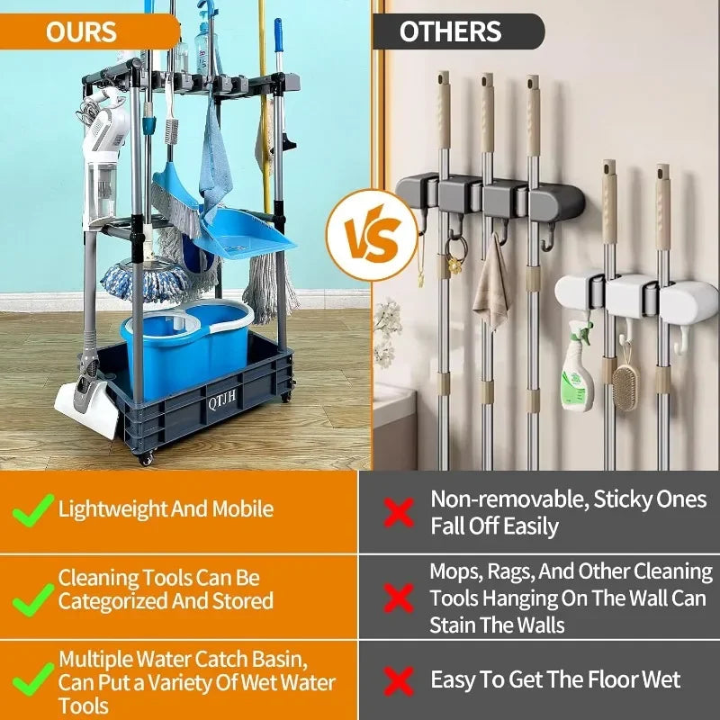 Floor-Standing Multi-Functional Cleaning Tool Organizer