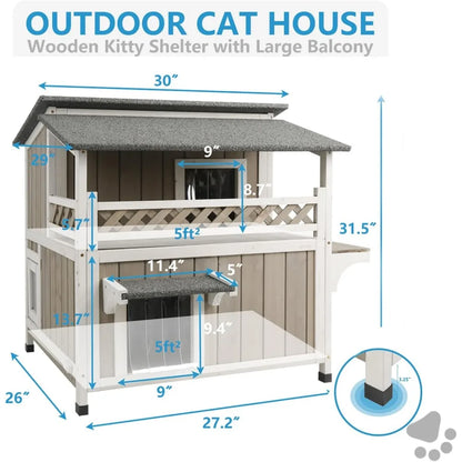 Two Story Outdoor Weatherproof House for Cats