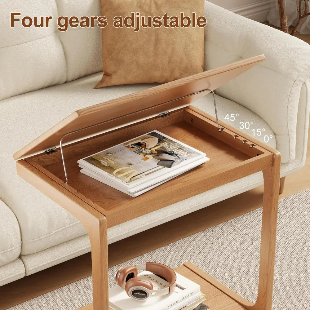 Compact Rolling C-Shaped Side Table Lockable Wheels