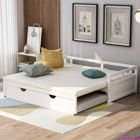 Expandable Daybed with Trundle Drawer with Slats