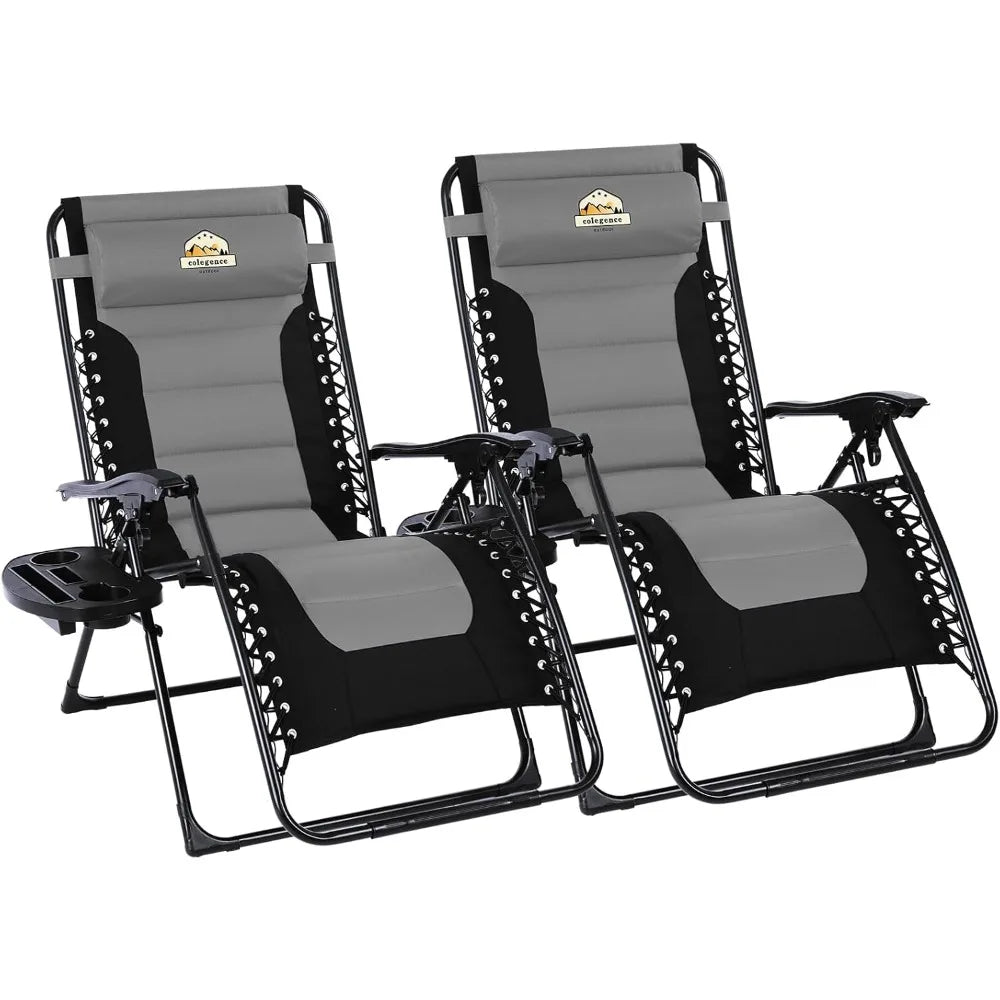 Set of 2 Foldable Patio Anti Gravity Reclining Chairs