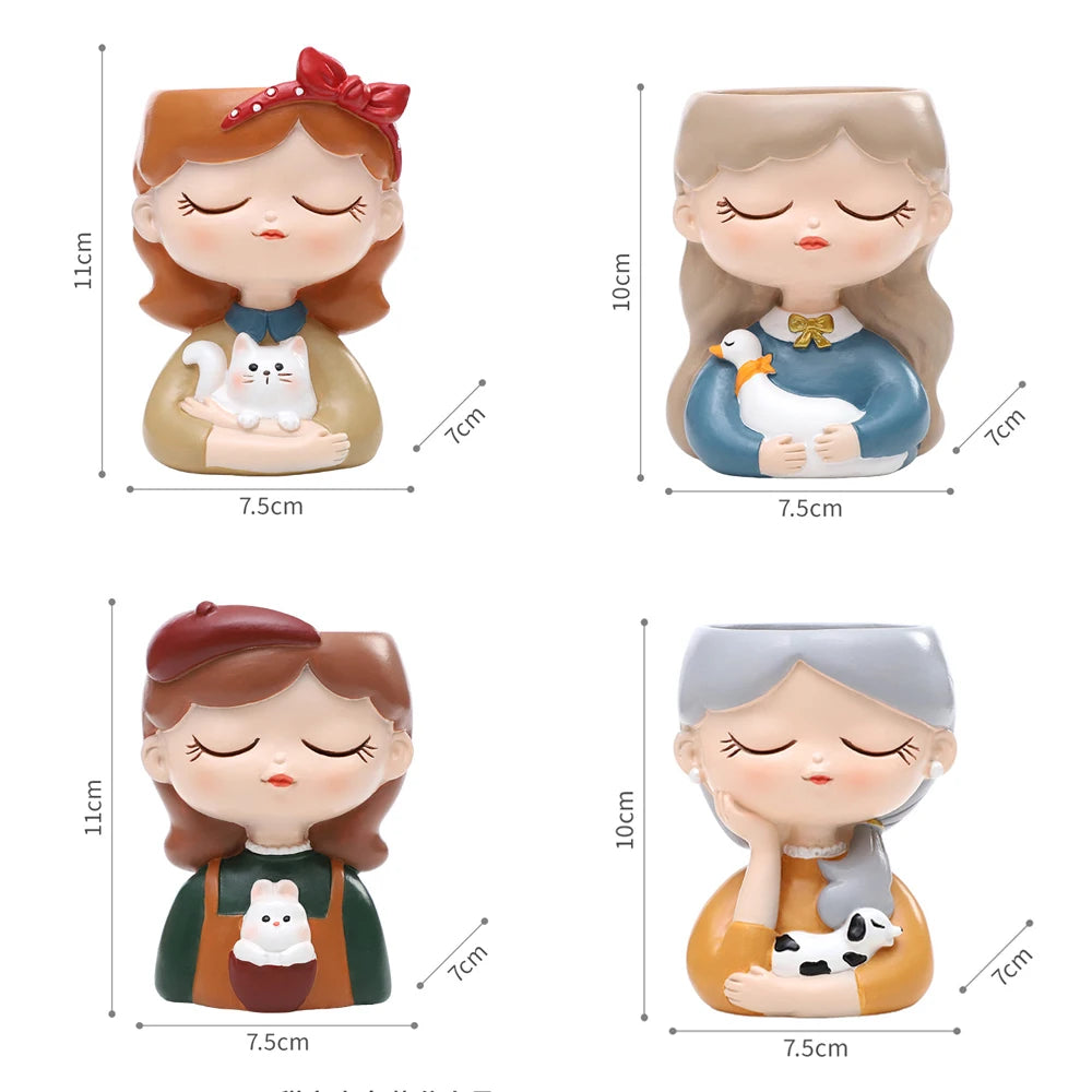 Cute Girl Small Plant Pot Resin Succulent Planter