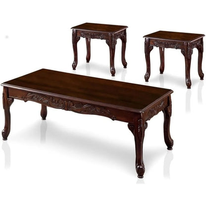 Dark Cherry Solid Wood Coffee Table Set