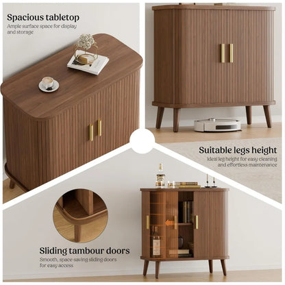 Modern walnut buffet cabinet rolling/sliding doors