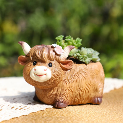 Cute Highland Cow Small Planter Office Desk
