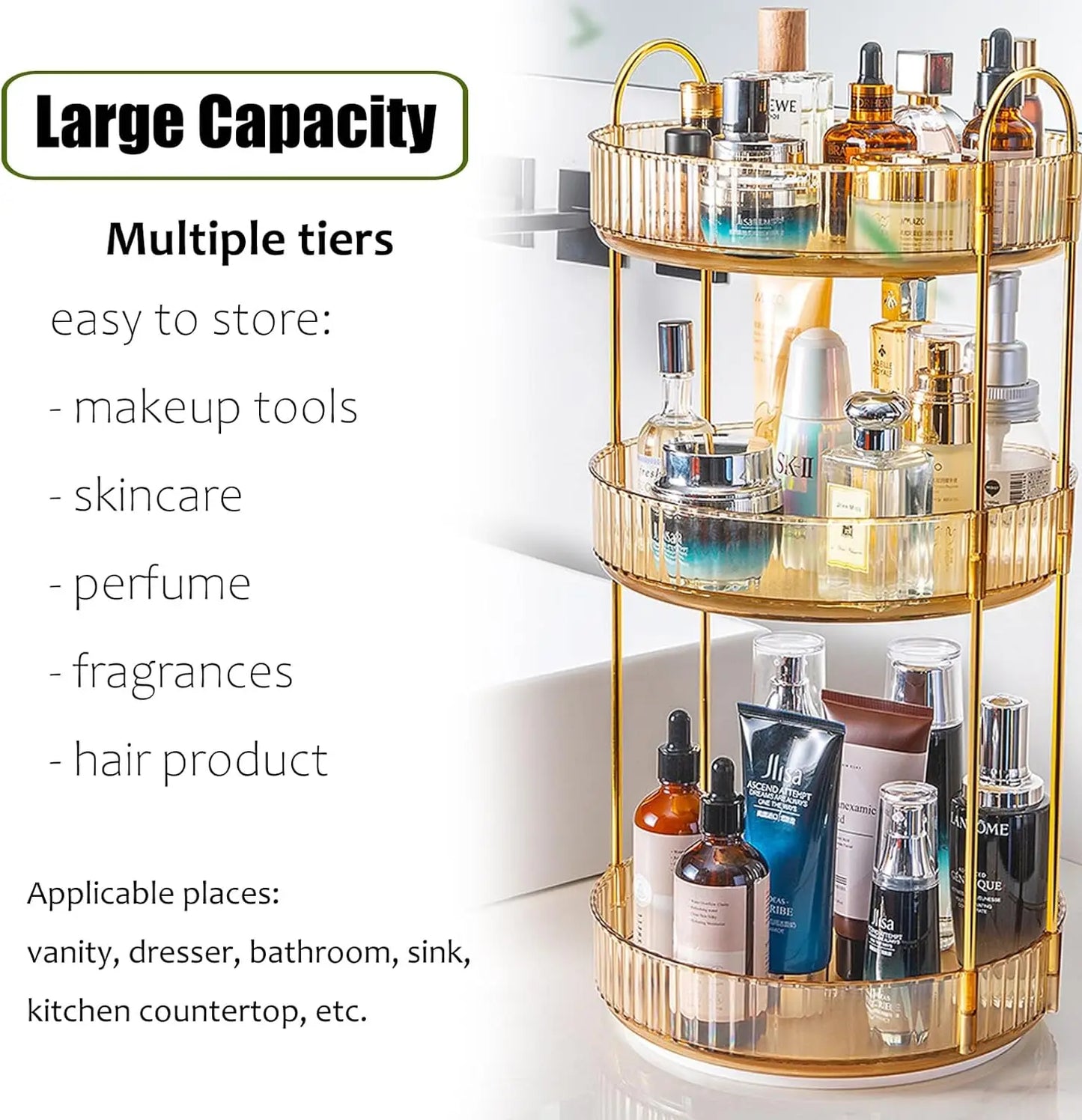 Rotating Makeup Organizer for Vanity High-Capacity