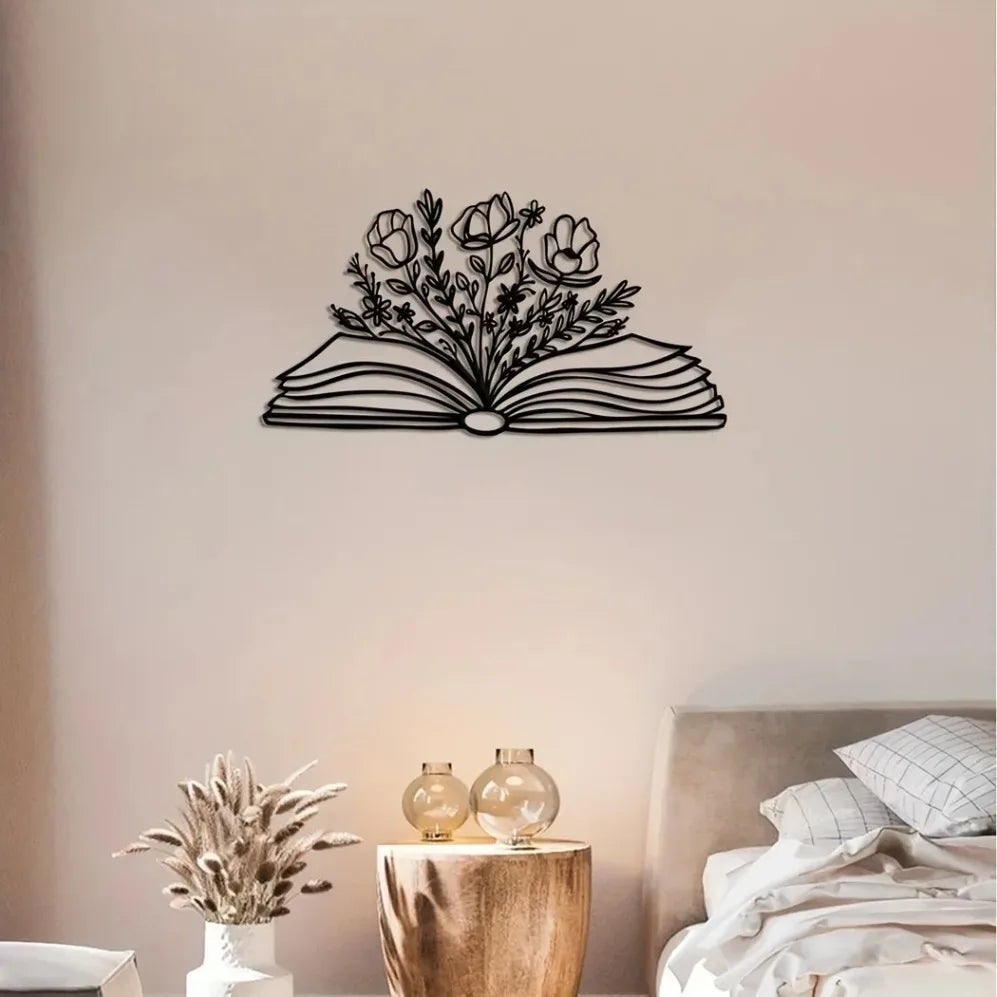Book with Flowers Metal Wall Art