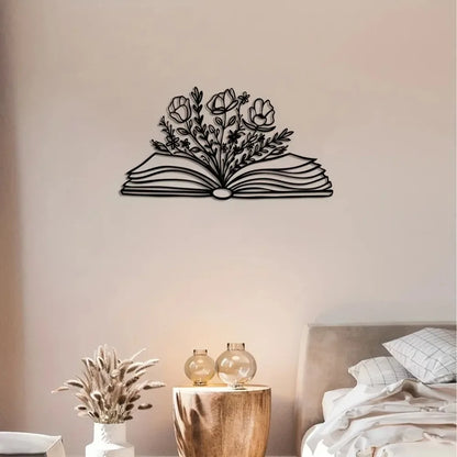 Book with Flowers Metal Wall Art
