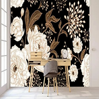 Peonies Roses Floral Vintage Wallpaper Silk Material