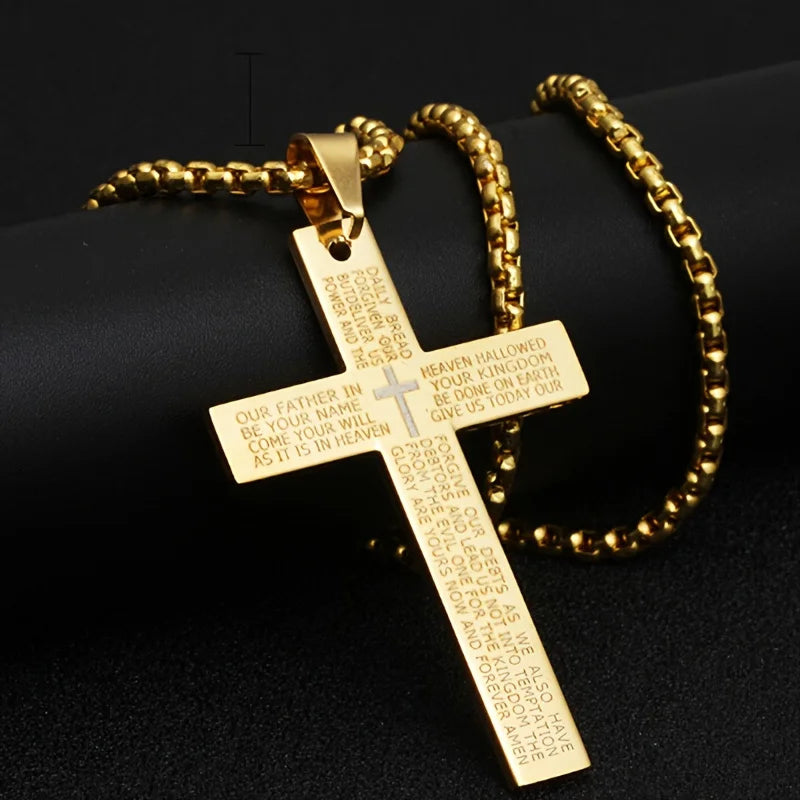 1pc Titanium Alloy Carved Cross Pendant, Unisex