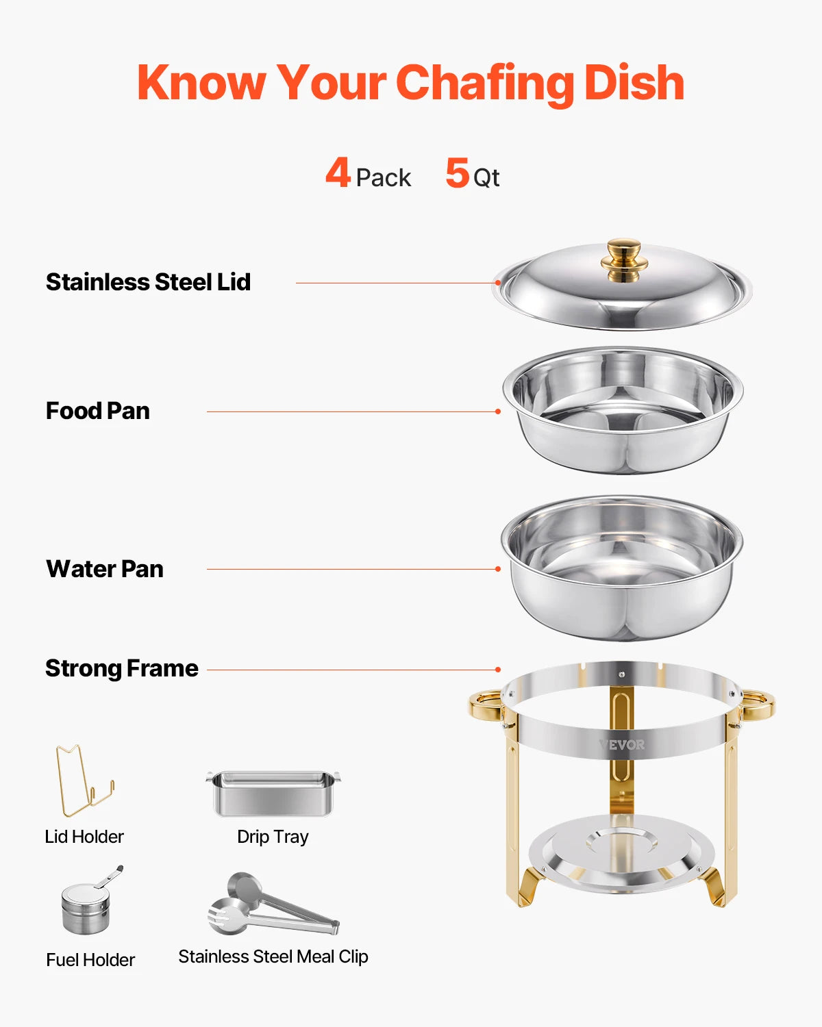 4 Pack Round Chafing Dish Buffet Set