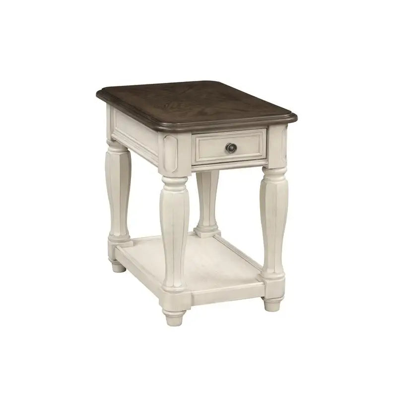 Antique White and Brown Side Table