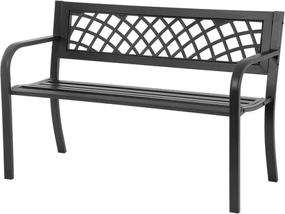 Outdoor, Iron Steel Frame, Patio Bench, Armrests