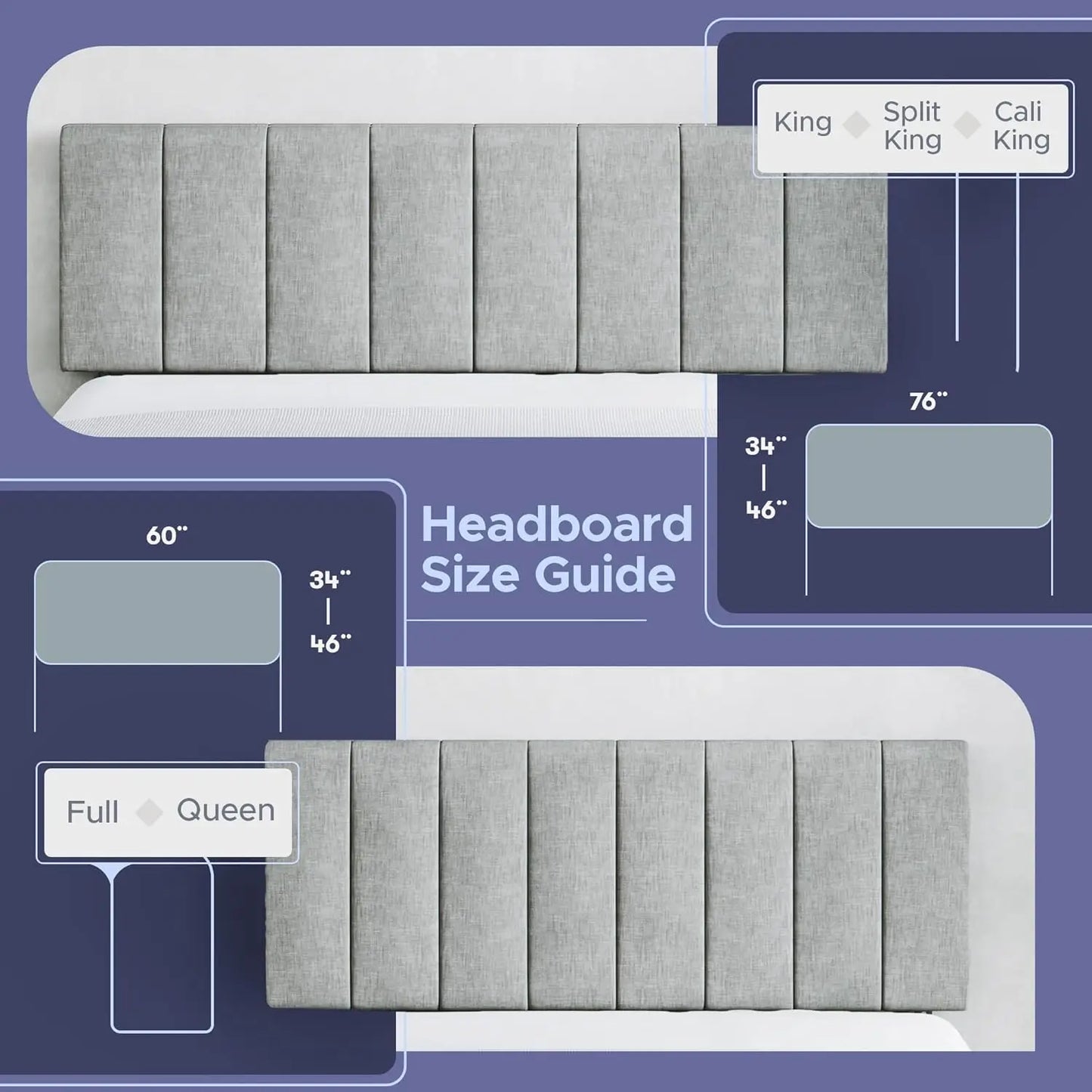 Vertical Channel-Tufted Upholstered Headboard, Wall Bed Frame