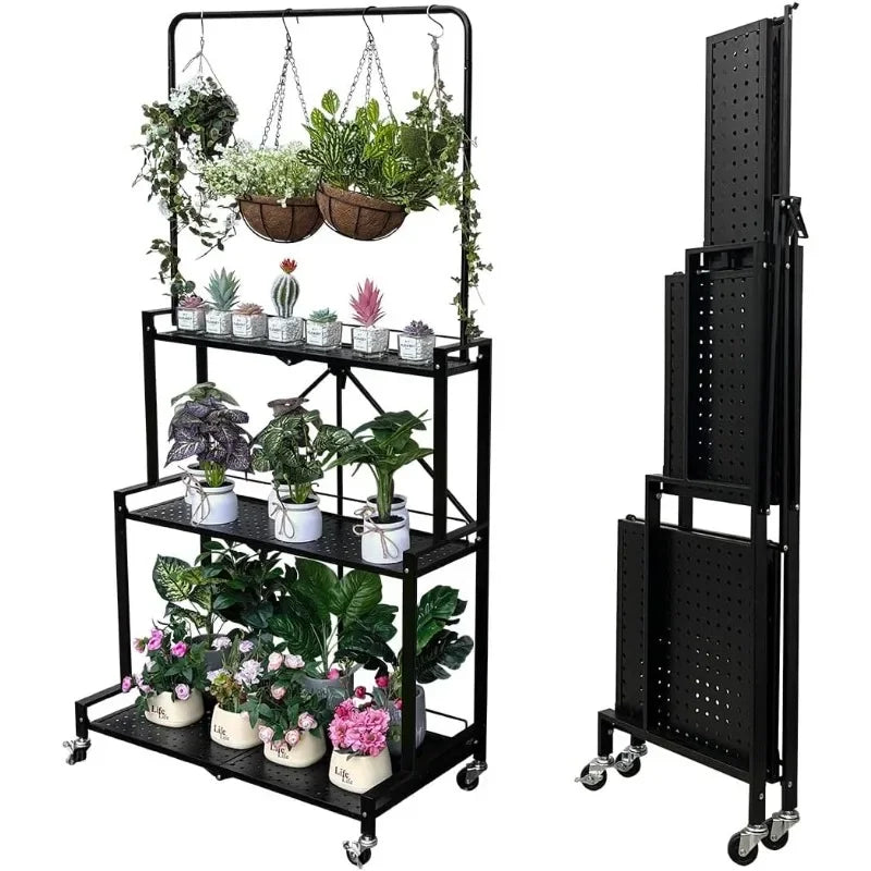 Foldable 4-Tier Plant Stand Hanging Plant Shelf