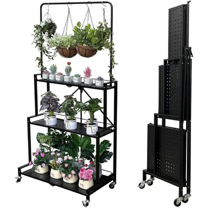 Foldable 4-Tier Plant Stand Hanging Plant Shelf